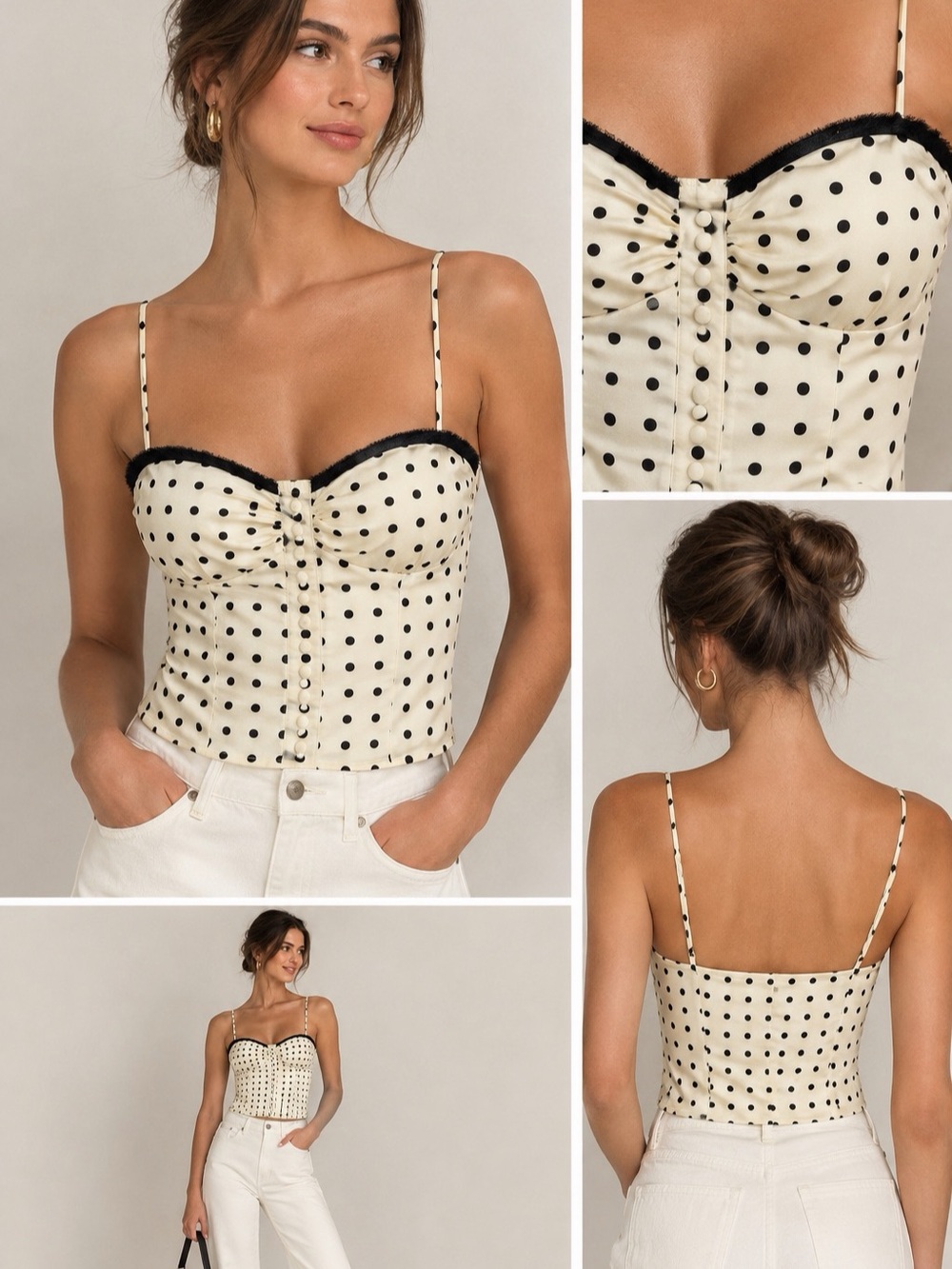 Polka Dot Bustier Cami in White & Black Like New